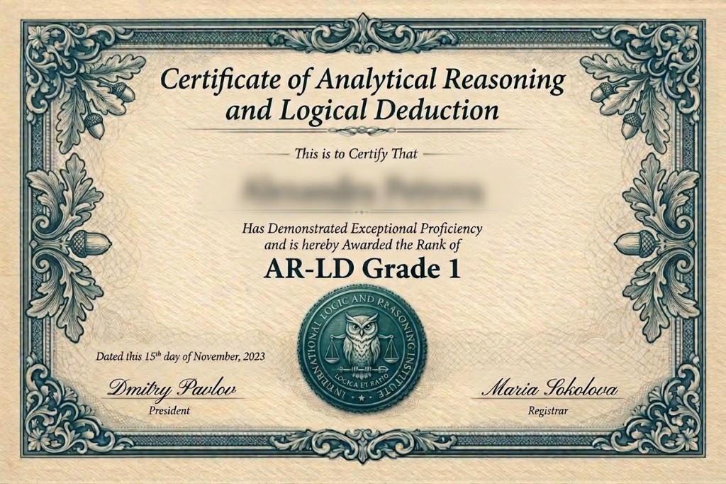Sample MindScore certificate of analytical reasoning